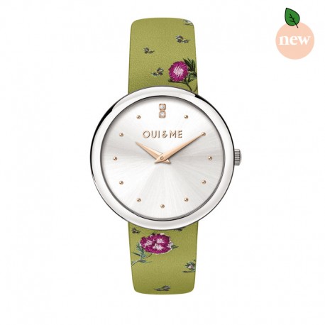 CHERIE 34MM 2H W/SILVER DIAL GREEN ST